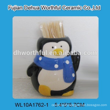 Creative ceramic toothpick holder with penguin figurine